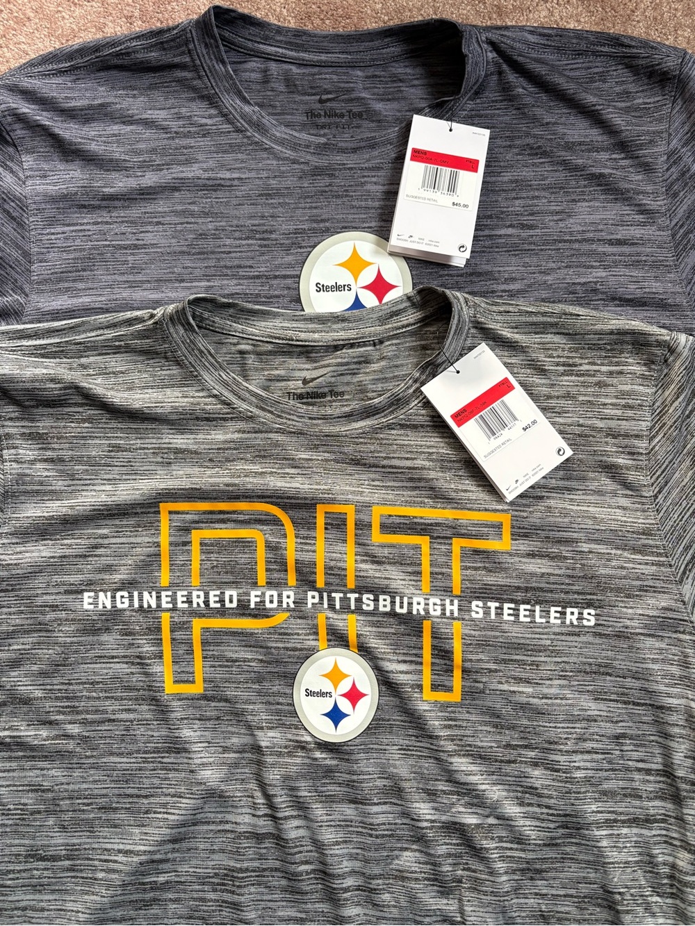 Nike Men’s set of 2 Pittsburgh Steelers NFL tshirts football size large NWT